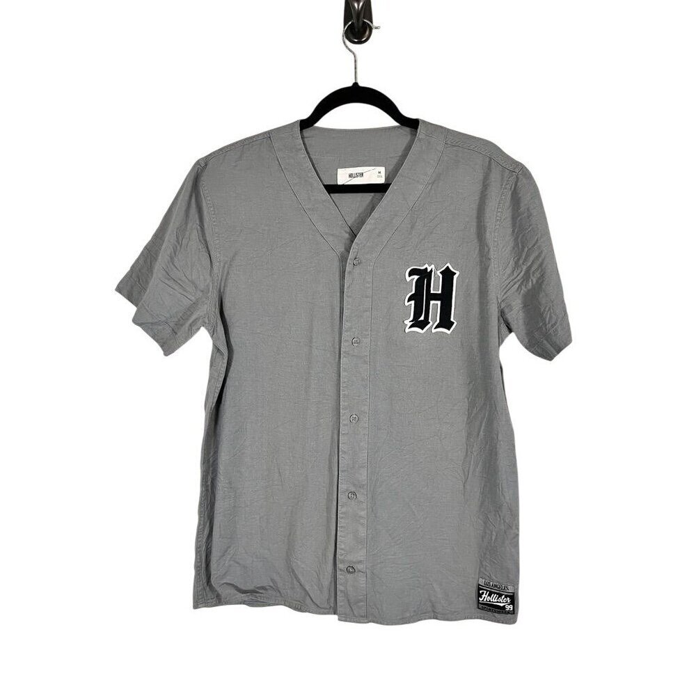 Hollister Baseball Jersey Gray M Shirt Y2K Skater Grunge Classic Preppy Retro